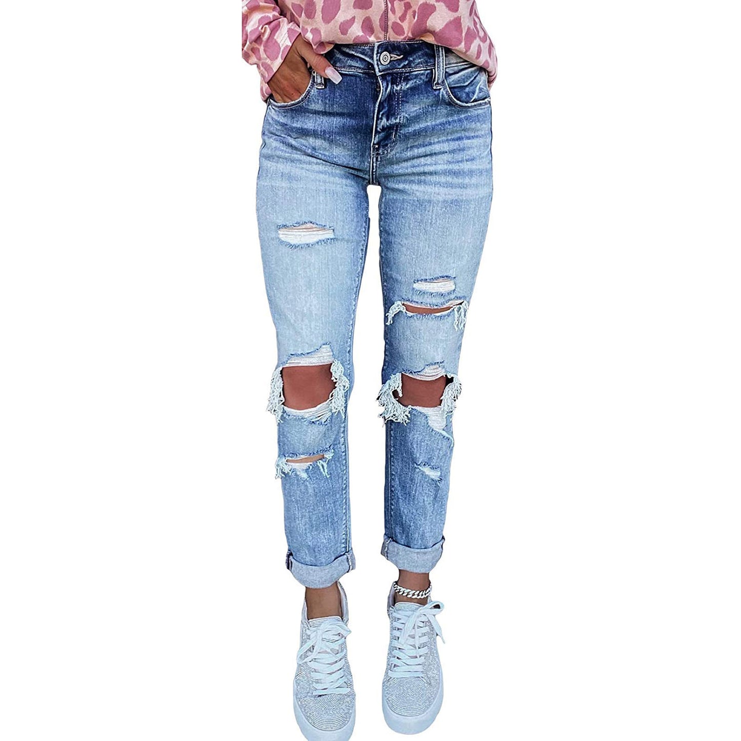 Femme High-Rise Distressed Boyfriend Jeans Stilla