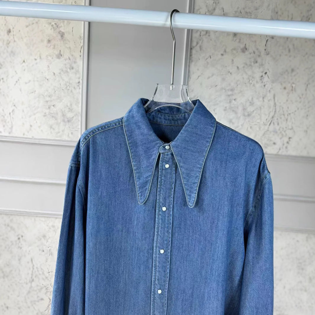 Dame Denim Bluse med klassisk krave og oversized pasform Stilla