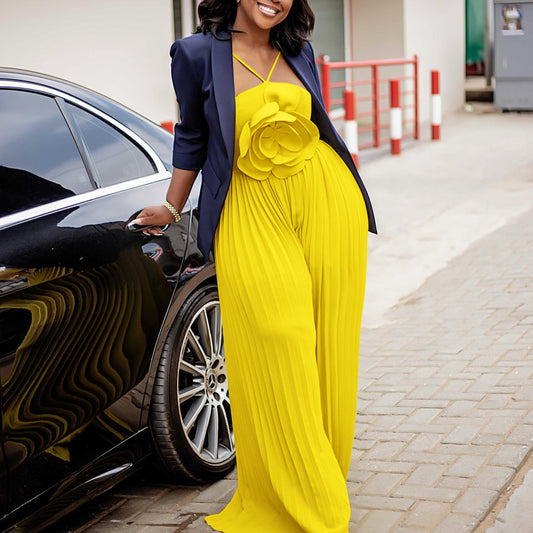 Dame Plissees Jumpsuit med blomster overdel Stilla