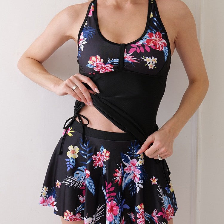 Dame badetøj sæt med sportsligt top og legesyg nederdel Stilla