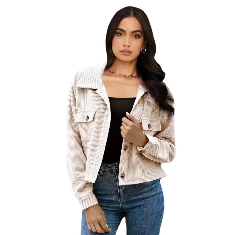 Dame elegant Cordjakke med praktiske lommer og fashionabel krave Stilla
