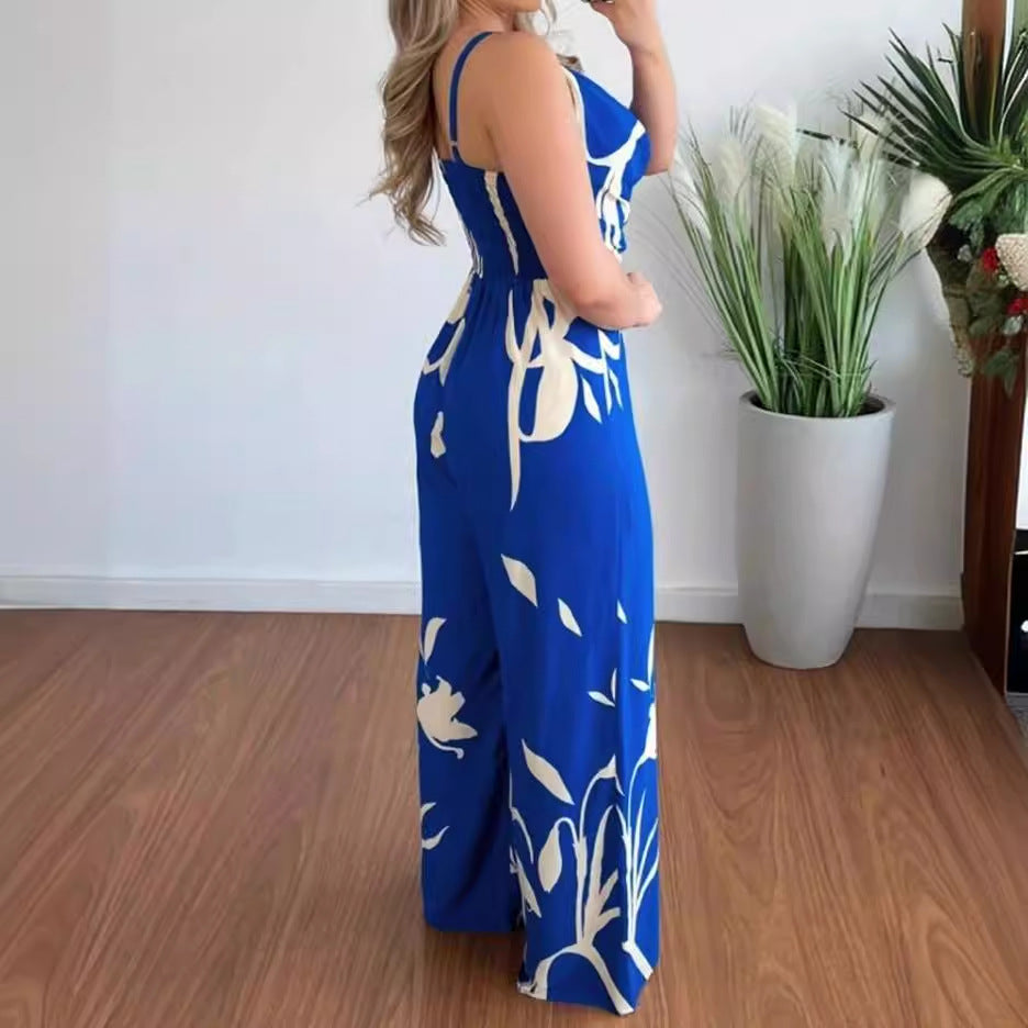 Dame Elegant skåret Jumpsuit med draperingsdetaljer og blomsterprint Stilla