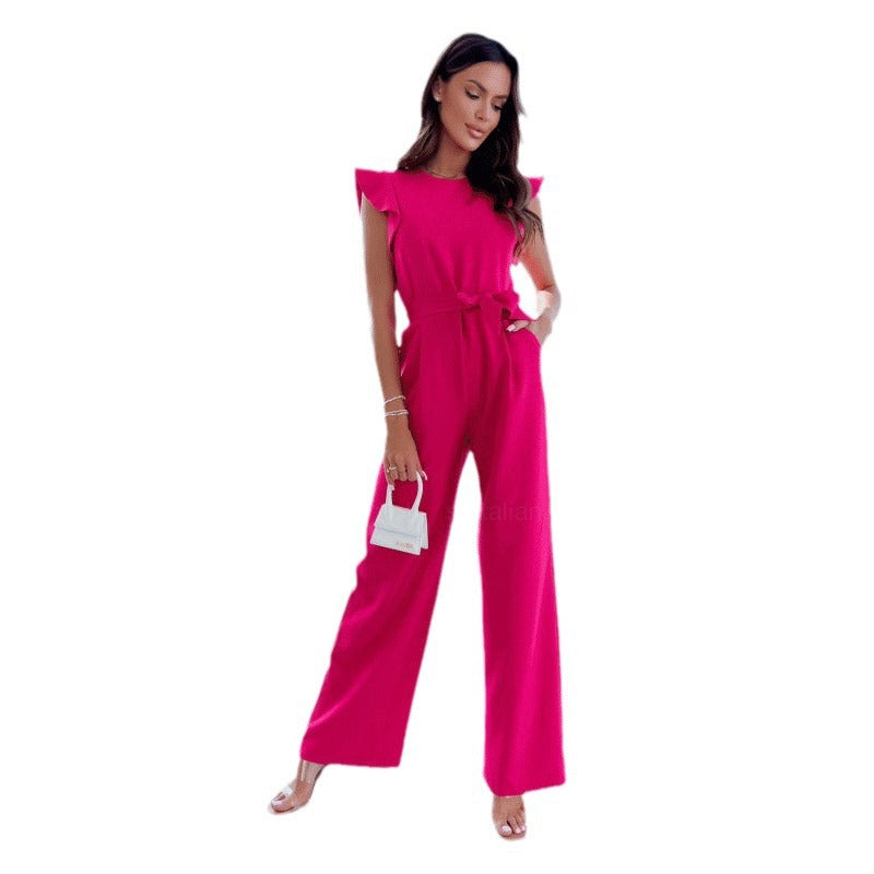 Dame Elegant Jumpsuit med voluminøse ærmer og taljebælte Stilla