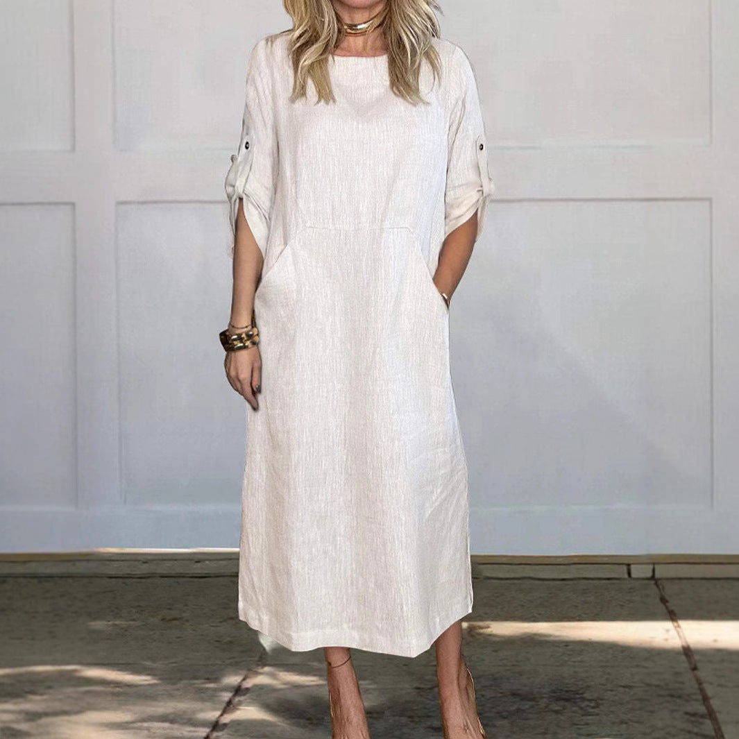 Dame afslappet linnedkjole med praktiske lommer Stilla