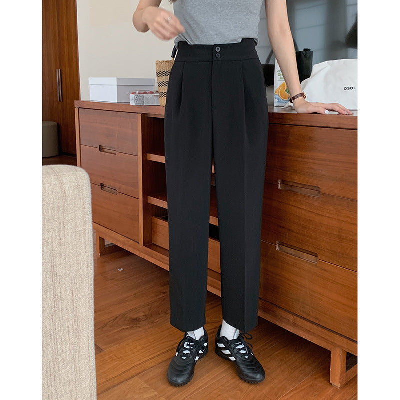 Dame elegant høj talje jakkesæt bukser med sidelommer og folder Stilla