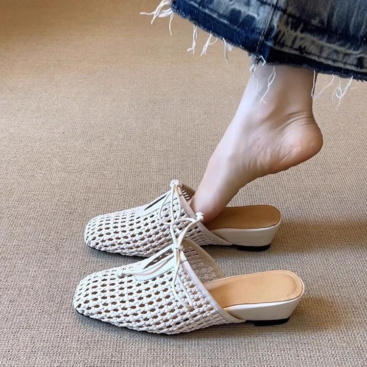 Dame Åben-Webart Vevet Mules med justerbar rem Stilla