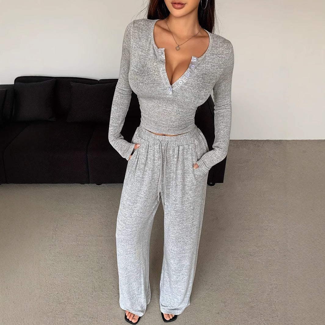 Dame afslappet lounge-sæt med højt skåret top og løstsiddende bukser Stilla