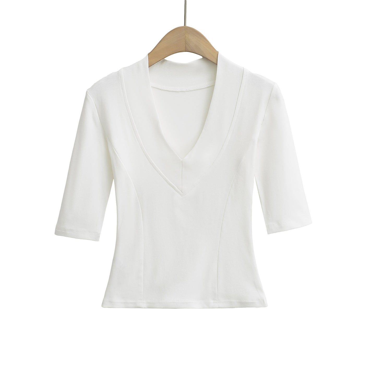 Dame elegant bluse med dyb V-hals og korte ærmer Stilla