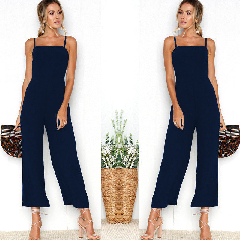Dame jumpsuit med smalle stropper og bred benklip Stilla
