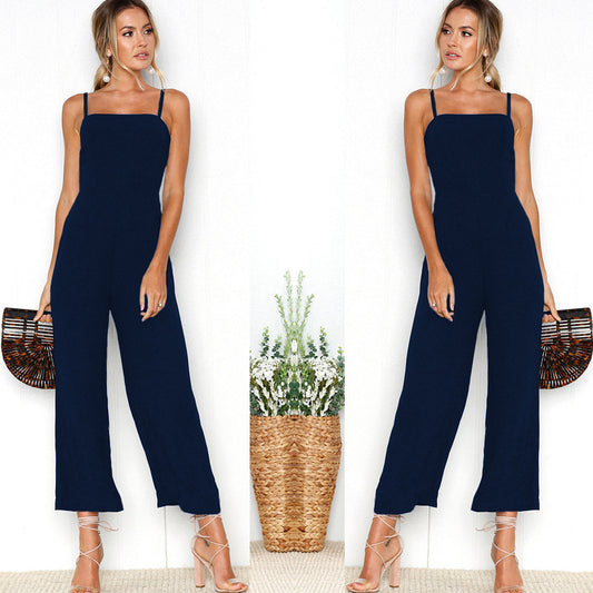Dame jumpsuit med smalle stropper og bred benklip Stilla