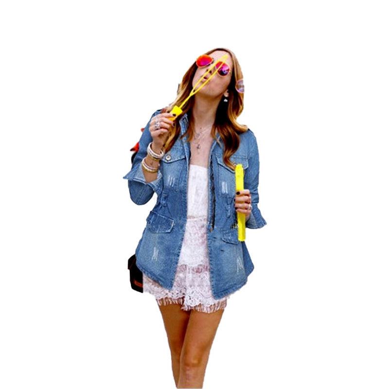 Dame Denim-funktionsjakke med praktiske lommer og figurvenlig skæring Stilla