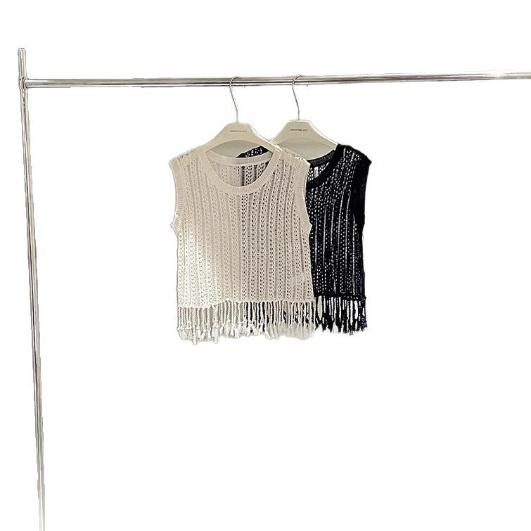 Dame elegant frynse-top i luftig netstruktur Stilla