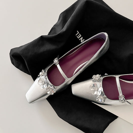 Dame Elegant Flad Mary Jane Sko med Blomsterdekoration Stilla