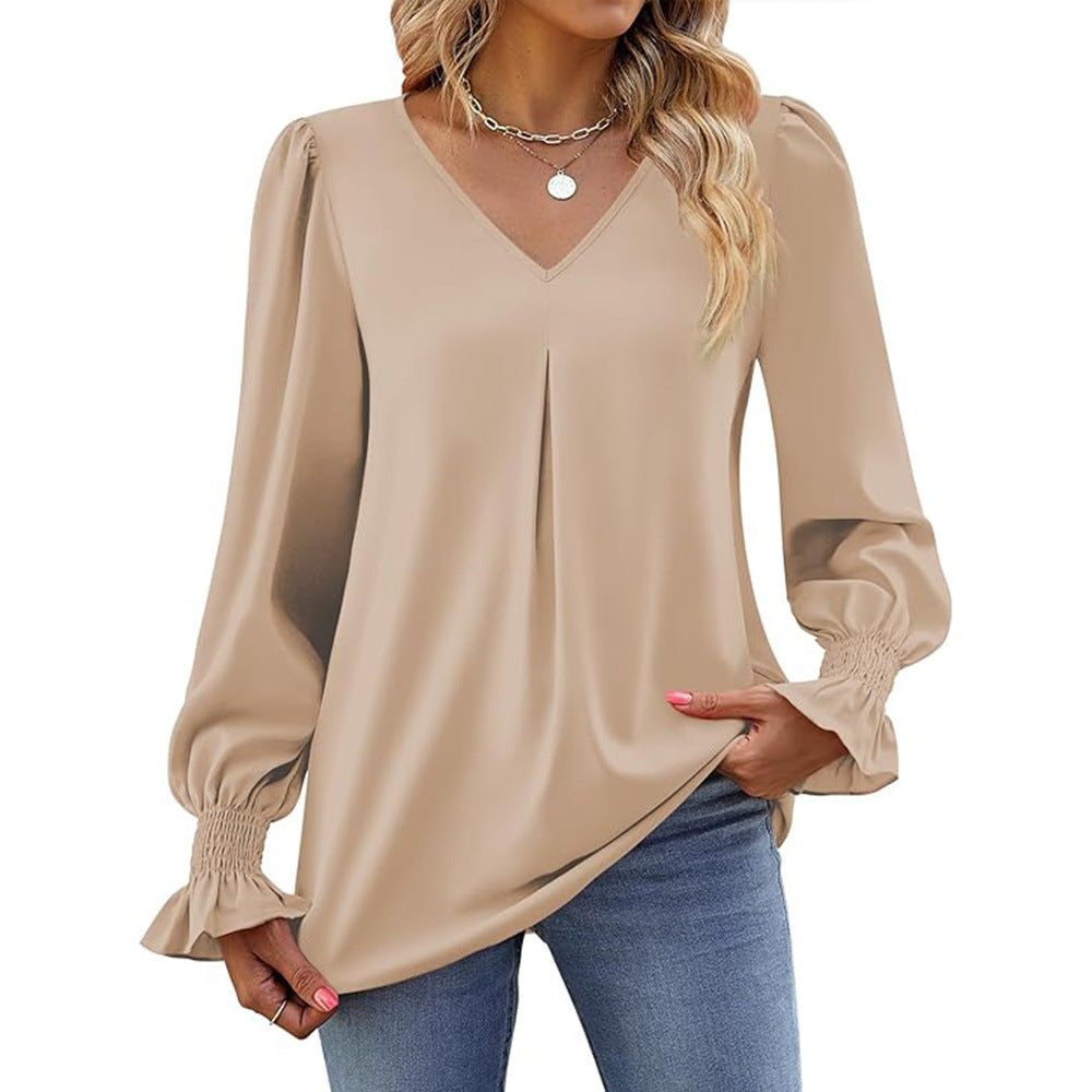 Dame elegant bluse med puffærmer Stilla