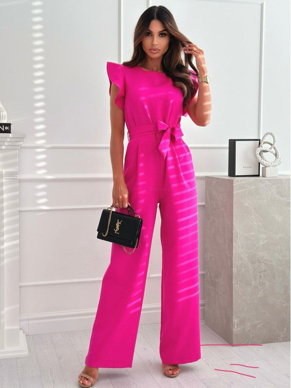 Dame elegant jumpsuit med afslappet taljebælte og flæsedetaljer Stilla