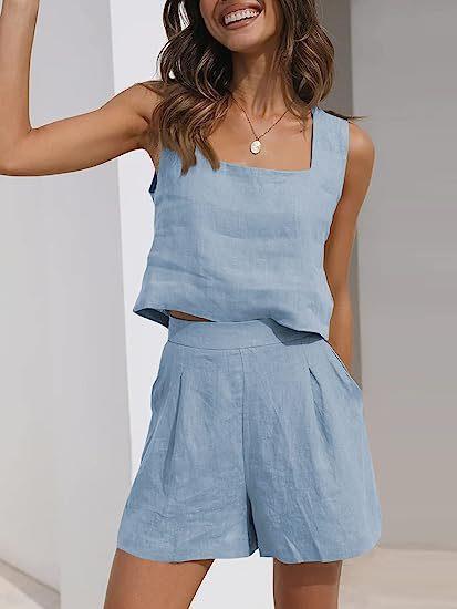 Dame afslappet sommer sæt med cropped top og højtaljede shorts Stilla