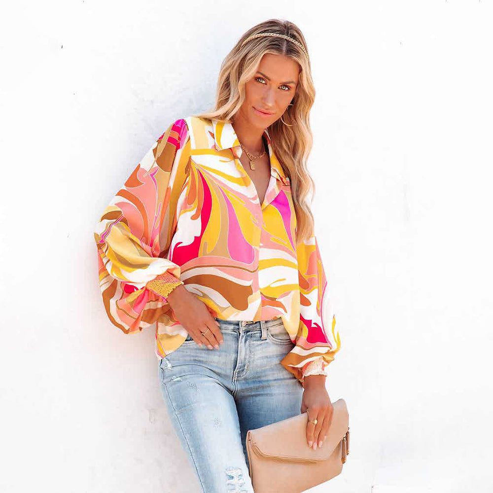 Dame Elegant Bluse med smagfuld farvegradient og voluminøse ærmer Stilla