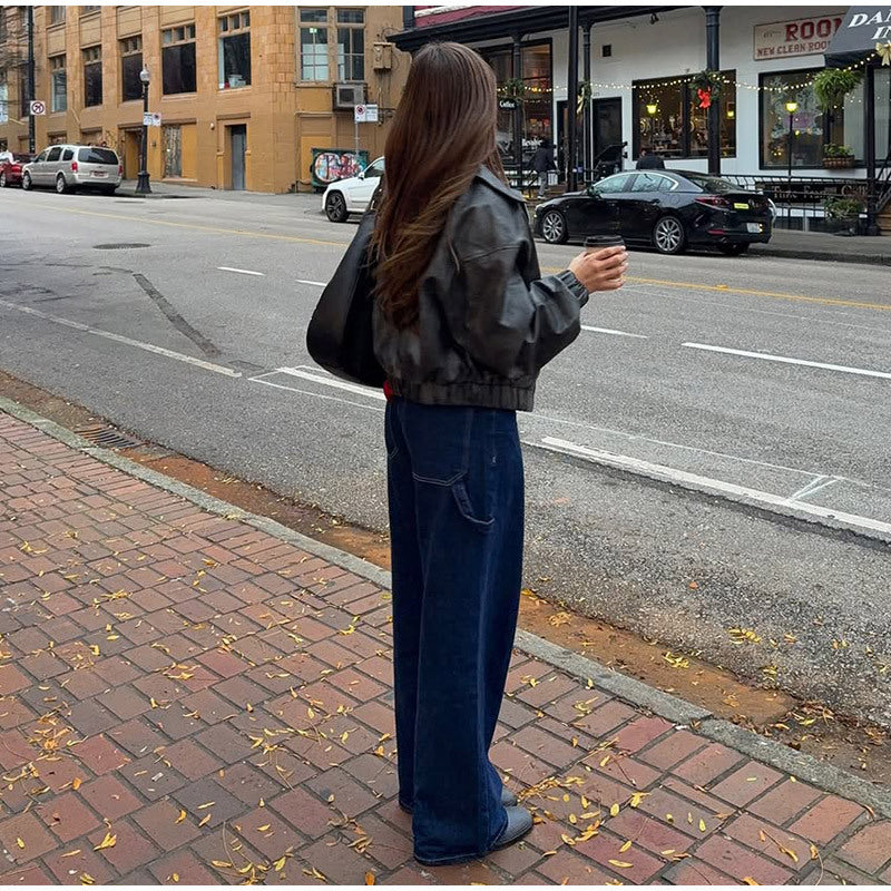 Dame afslappet kunstlæderjakke med voluminøse ærmer Stilla