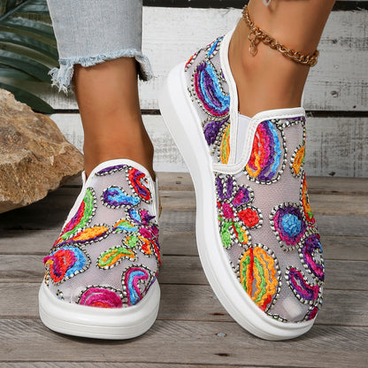 Dame Slip-On Sneakers med farverigt håndbroderedesign Stilla