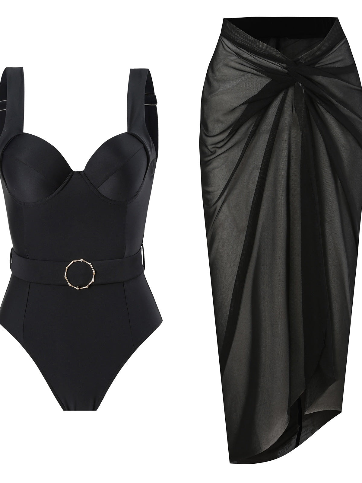 Dame elegant badedragt med integreret omslagsskjørt og fashionable bælteaccent Stilla