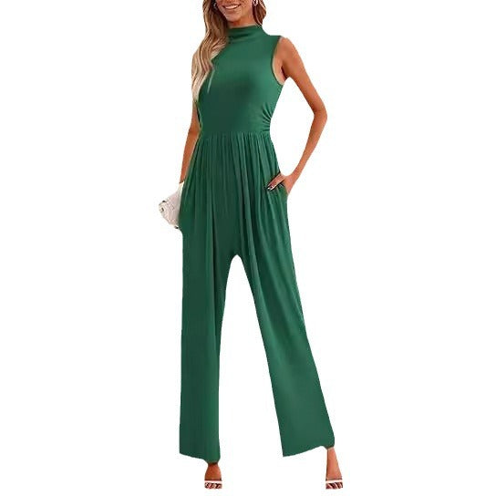 Dame Wide-Leg Jumpsuit med høj krave og sidelommer Stilla