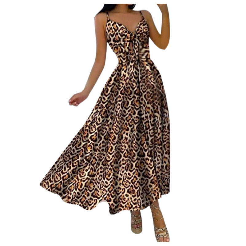 Dame A-linje maxi kjole med justerbare stropper og bindefront Stilla