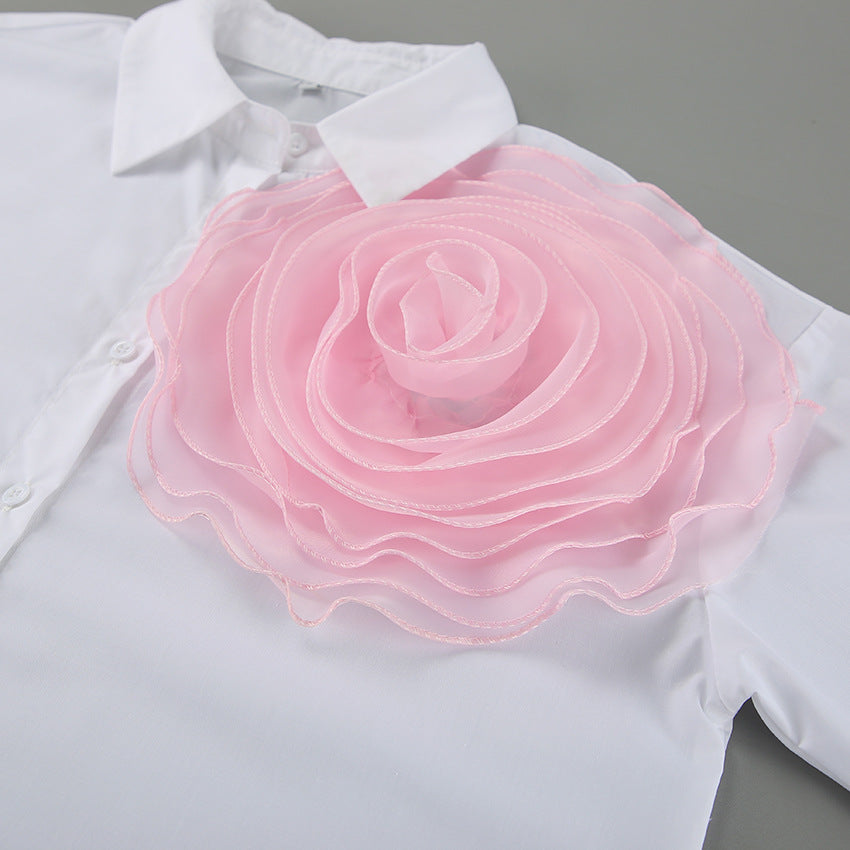 Dame elegant bluse med 3D-blomsterapplikation Stilla