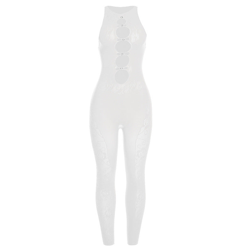Dame Sportslig Jumpsuit med blomsterdetaljer og høj krave Stilla