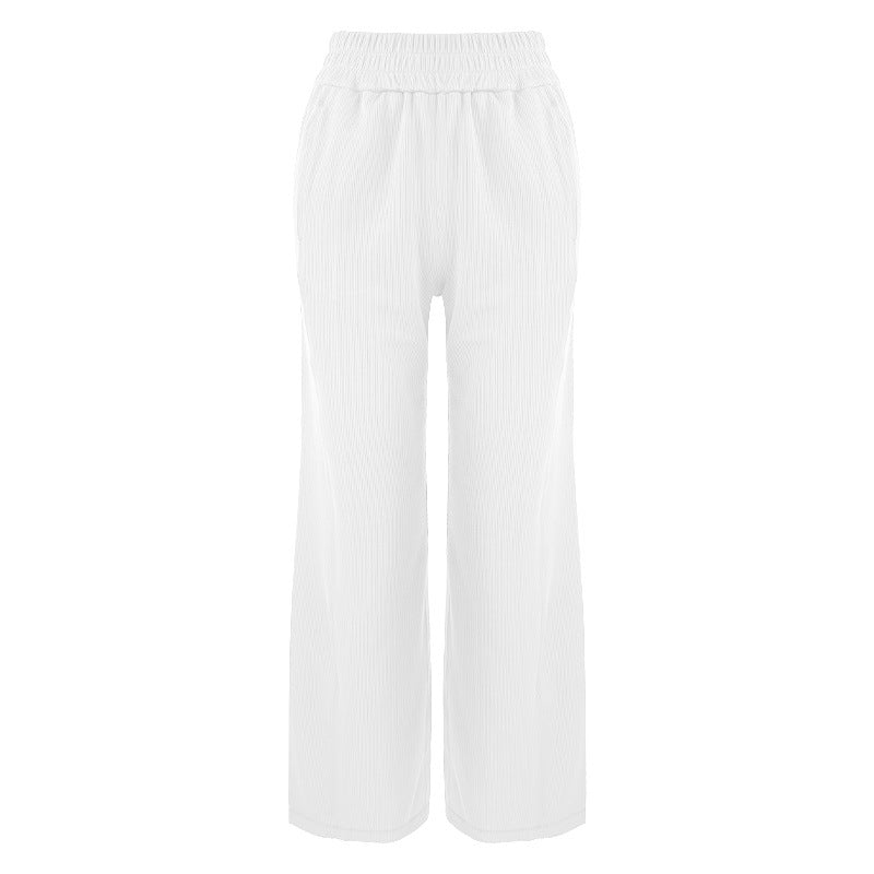 Dame elegant fritidsbukser med elastisk talje og fin ribstruktur Stilla