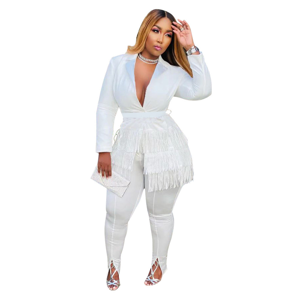 Dame jumpsuit med frynset design Stilla