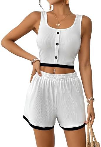 Dame afslappet sportset med knaplukning og stribet design Stilla