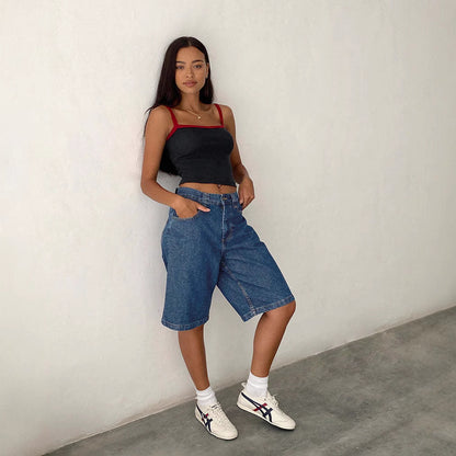 Damer Relaxed Fit Jeans-Shorts i moderne vintage-stil med høj talje og ukonventionel pasform Stilla