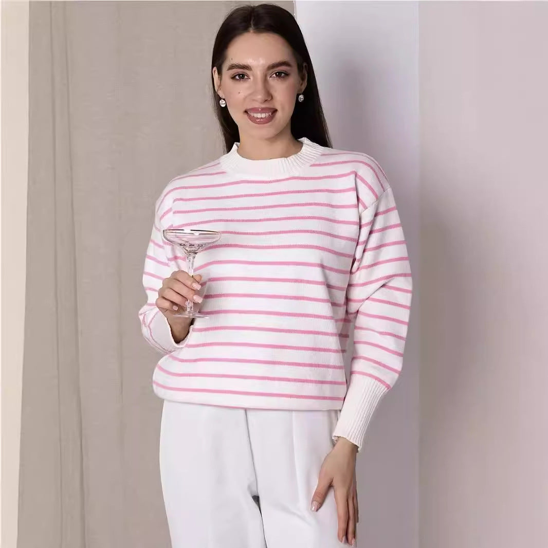 Dame afslappet stribepullover med bred pasform og højhalset rundhalsudskæring Stilla