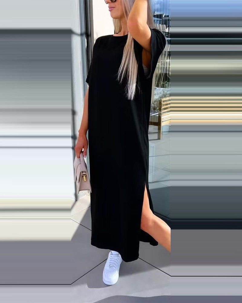 Dame afslappet maxikjole med sidelæssede slids og oversize-snit Stilla