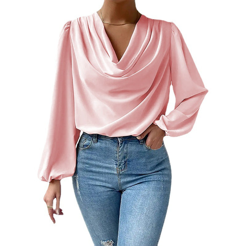 Dame elegant bluse med drapering Stilla