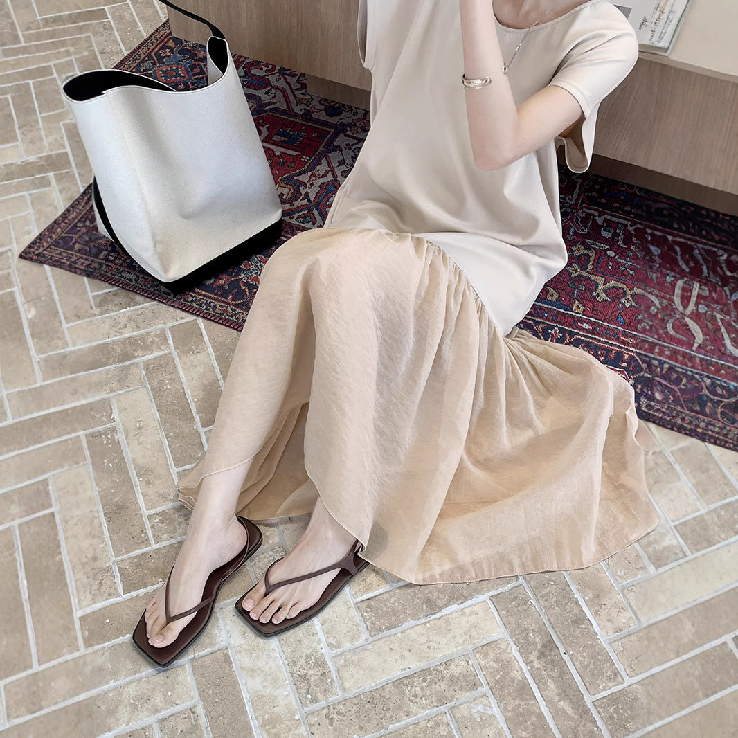 Dame afslappet Maxi-kjole med voluminøs kant og høj kvalitets bomuldsblanding Stilla