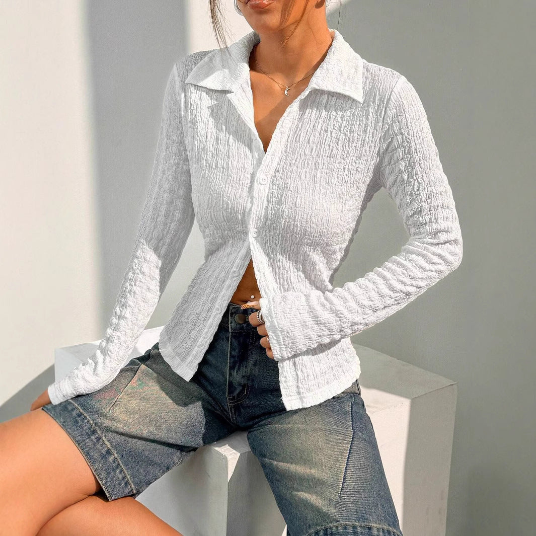 Dame afslappet bluse med struktureret væv og figursyet snit Stilla