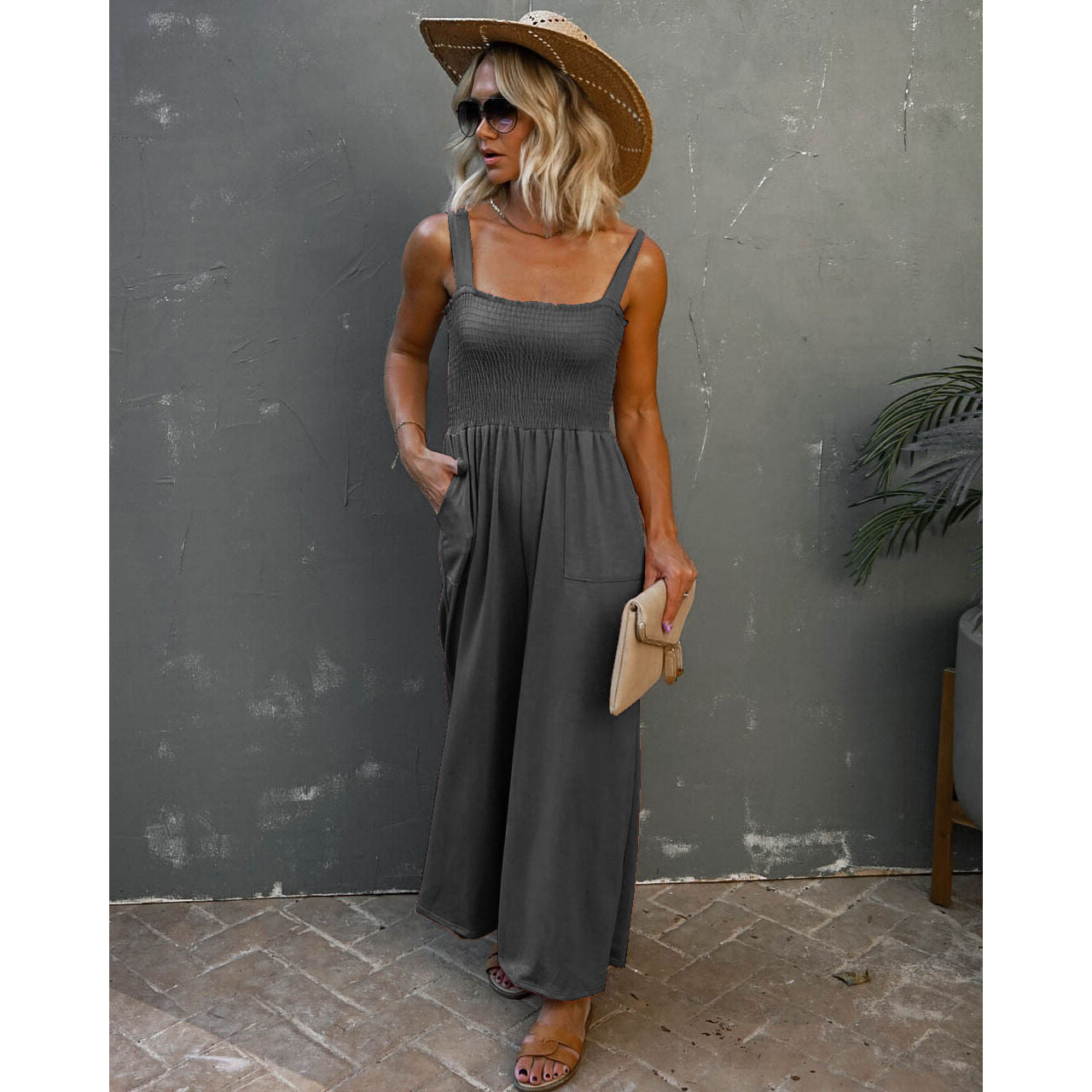 Dame Maxijumpsuit med elastisk overdel og praktiske lommer Stiila