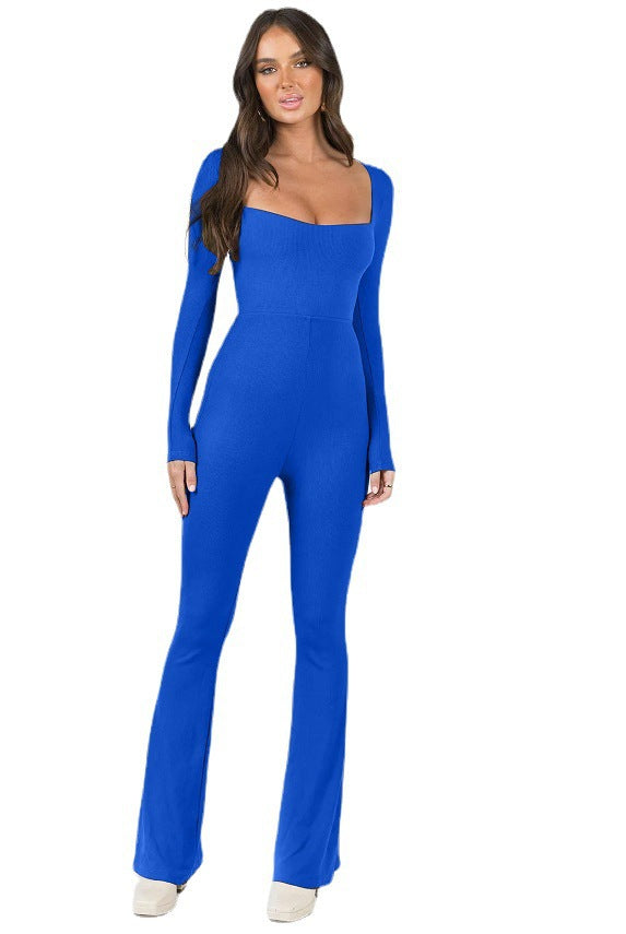 Dame Elegant Langærmet Jumpsuit med vide ben og hjerteformet udskæring Stilla