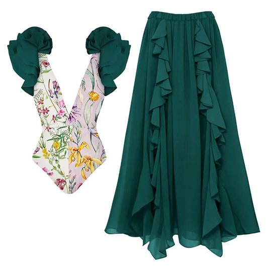 Dame ruffle nederdel med blomster toppen Stilla