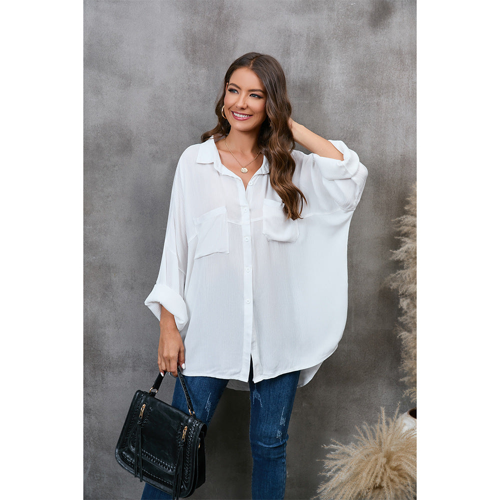 Dame afslappet oversize skjorte med påsyede lommer Stilla