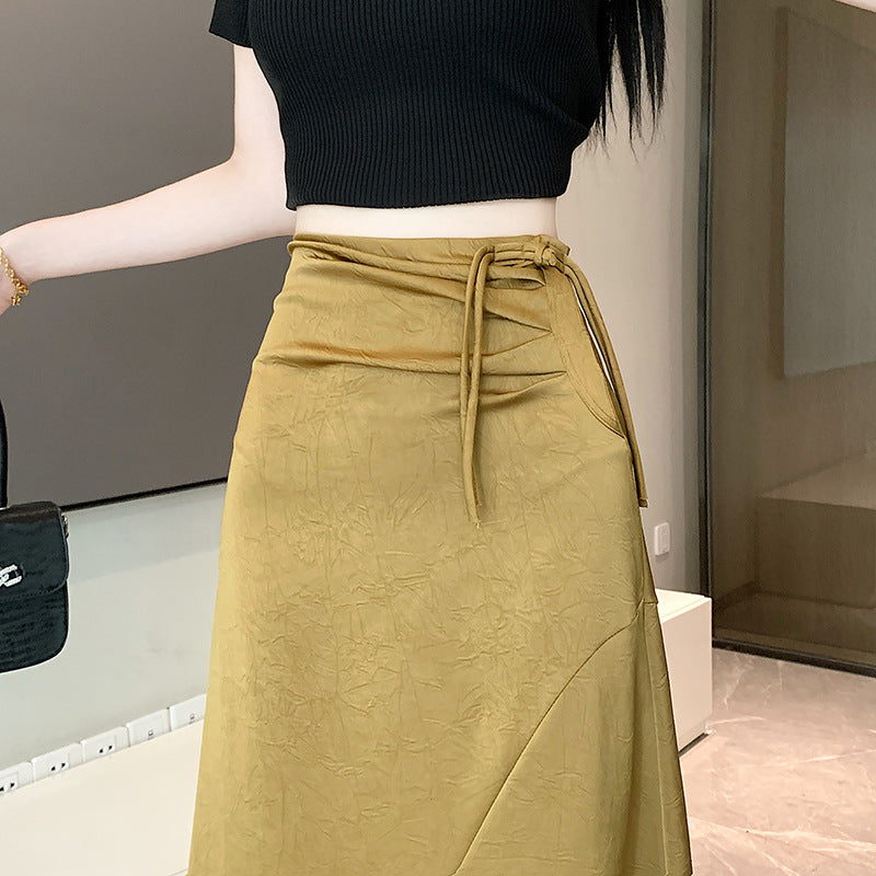 Dame A-linje V-krave Midi nederdel med justerbart bånd Stilla