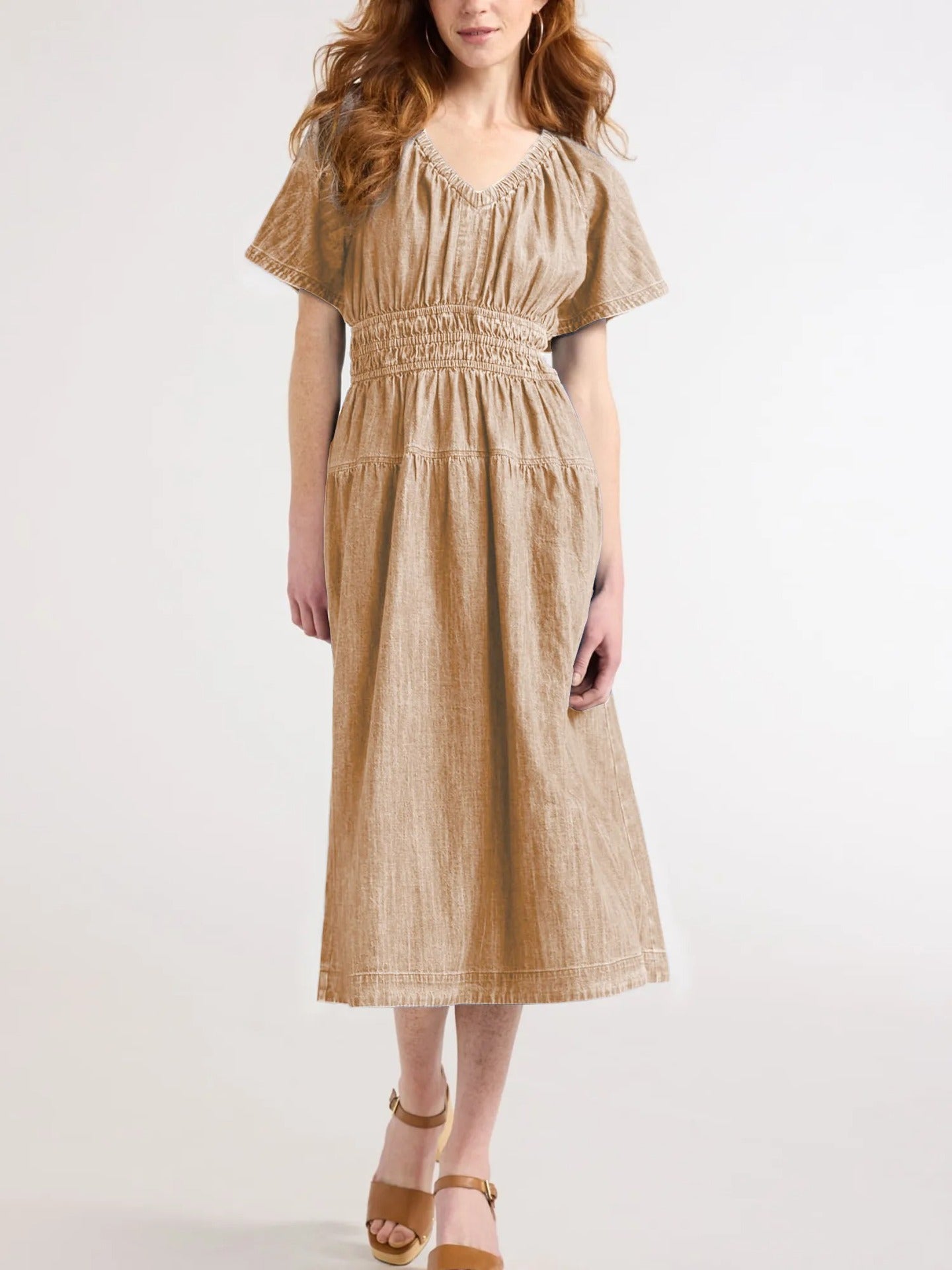 Dame afslappet denim-kjole med elastisk talje Stilla