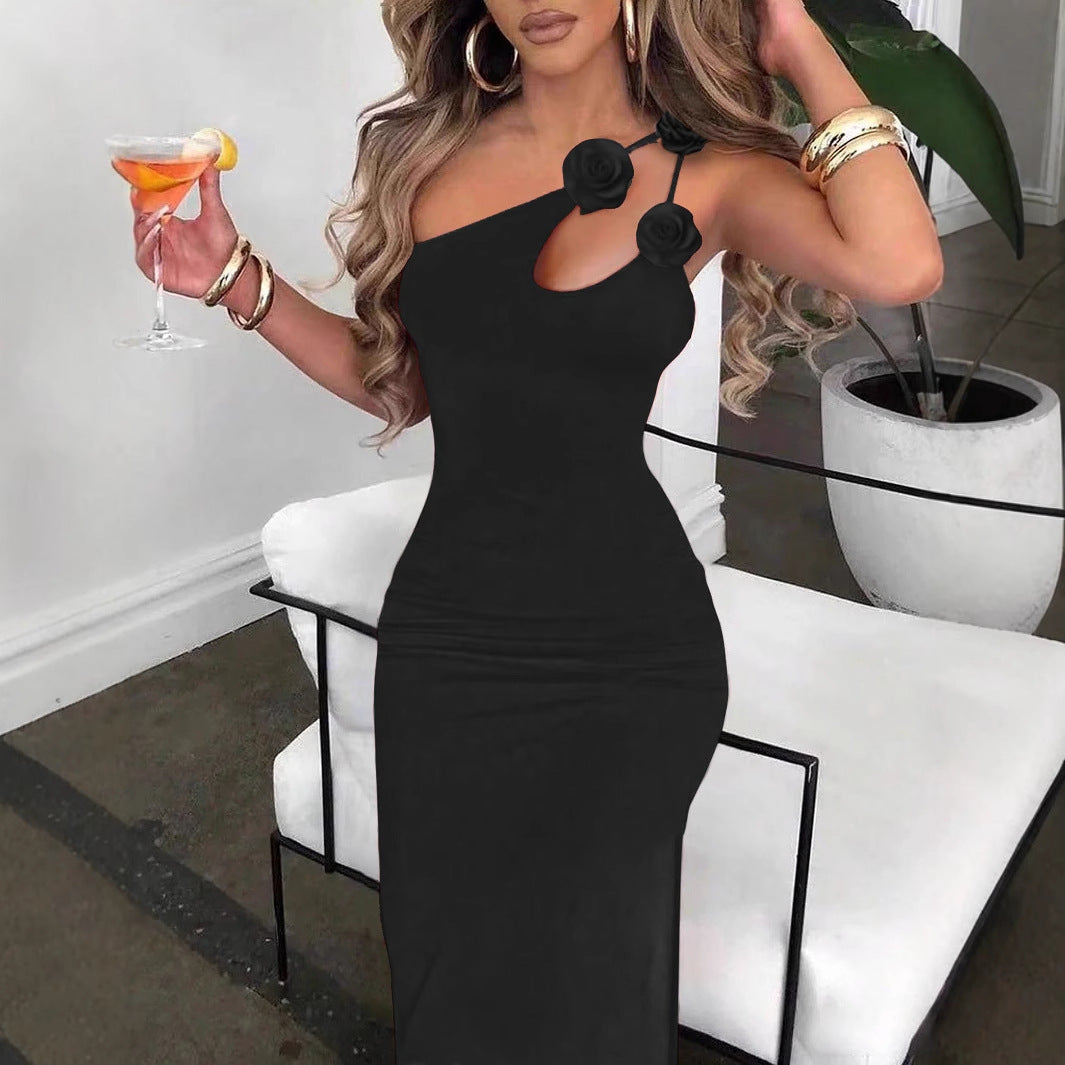 Dame elegant ét-skulder maxikjole med blomstermønster Stilla