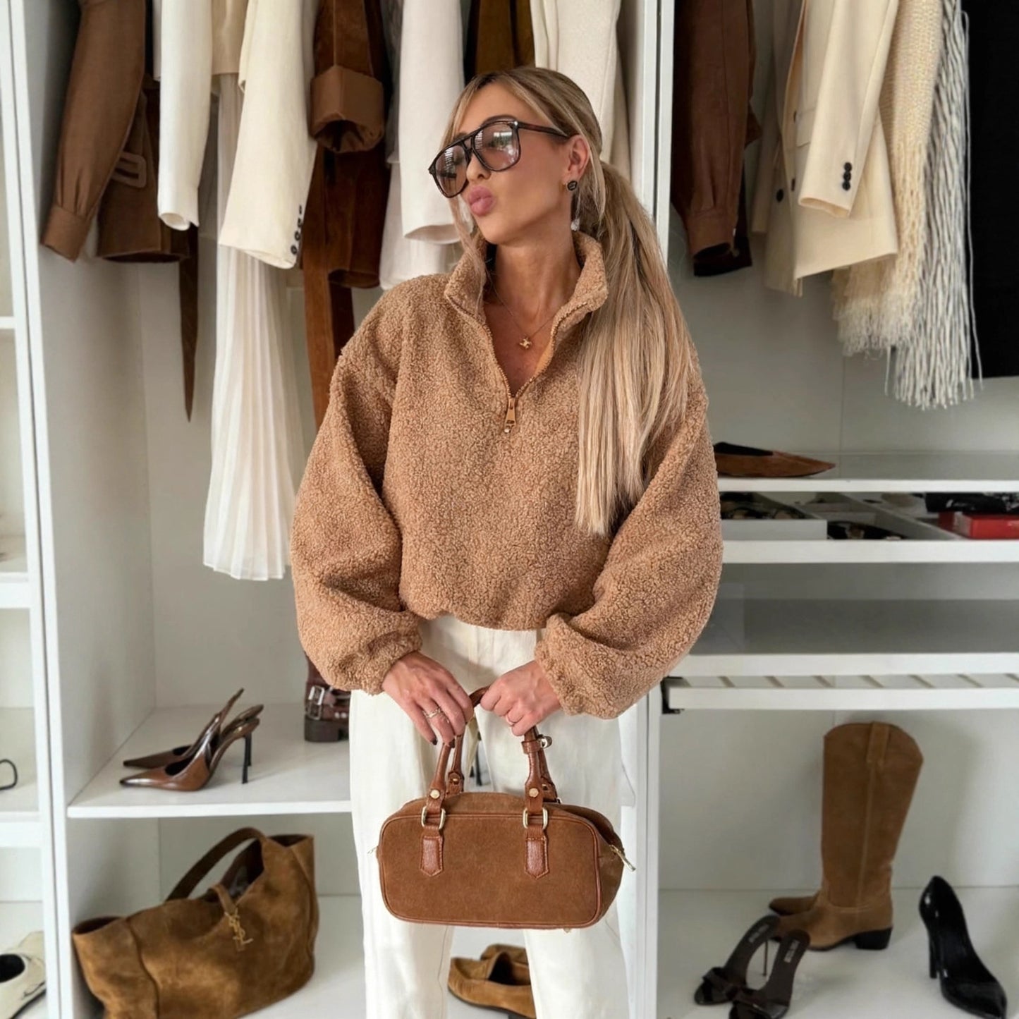 Dame afslappet fleece-trøje med høj krave Stilla