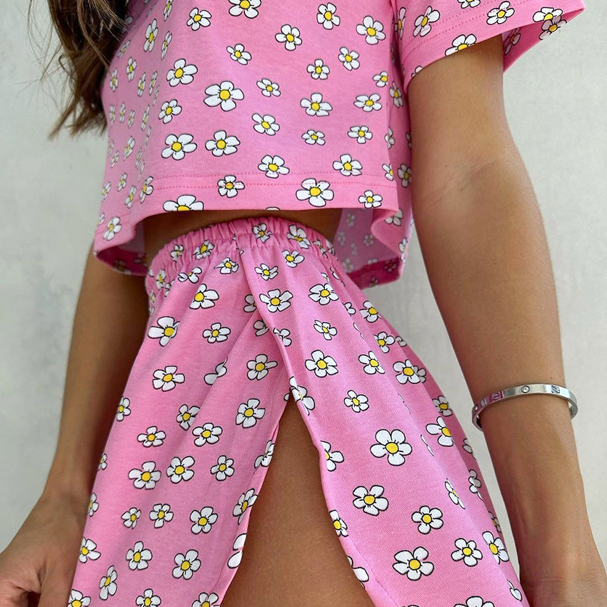 Dame afslappet lounge-sæt med blomster mønster og cropped top Stilla