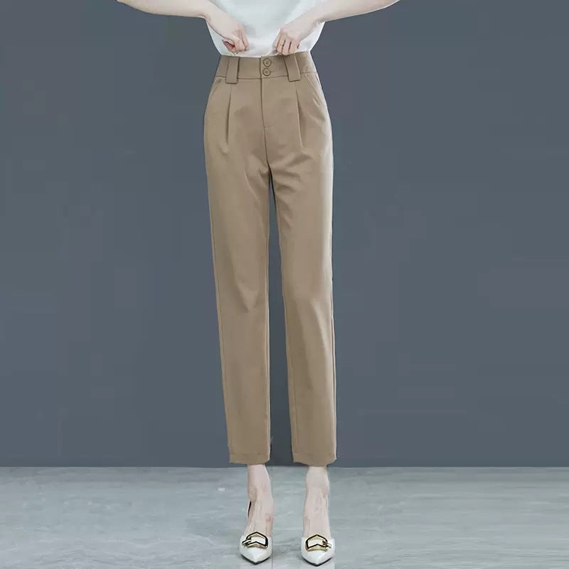 Dame elegant høj talje bukser med plisseringer og dobbelt knaplukning Stilla