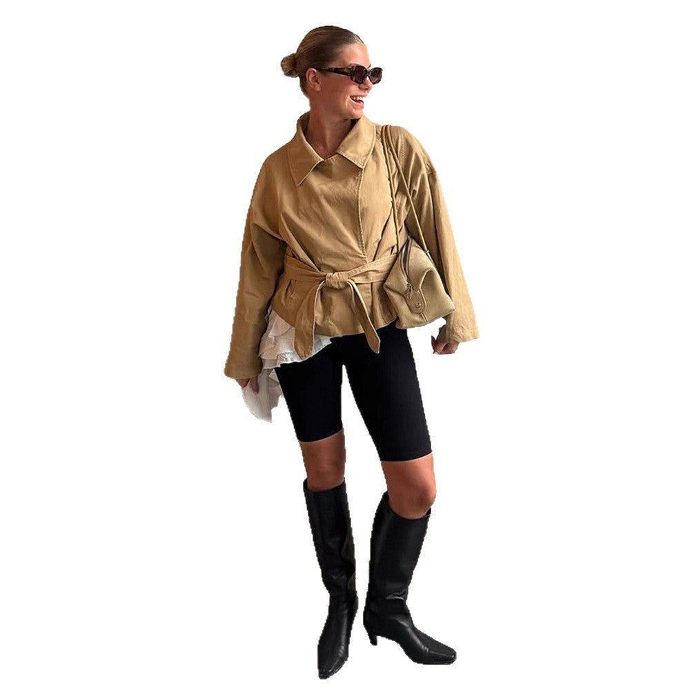 Dame afslappet oversized-jakke med talje-snøring Stilla