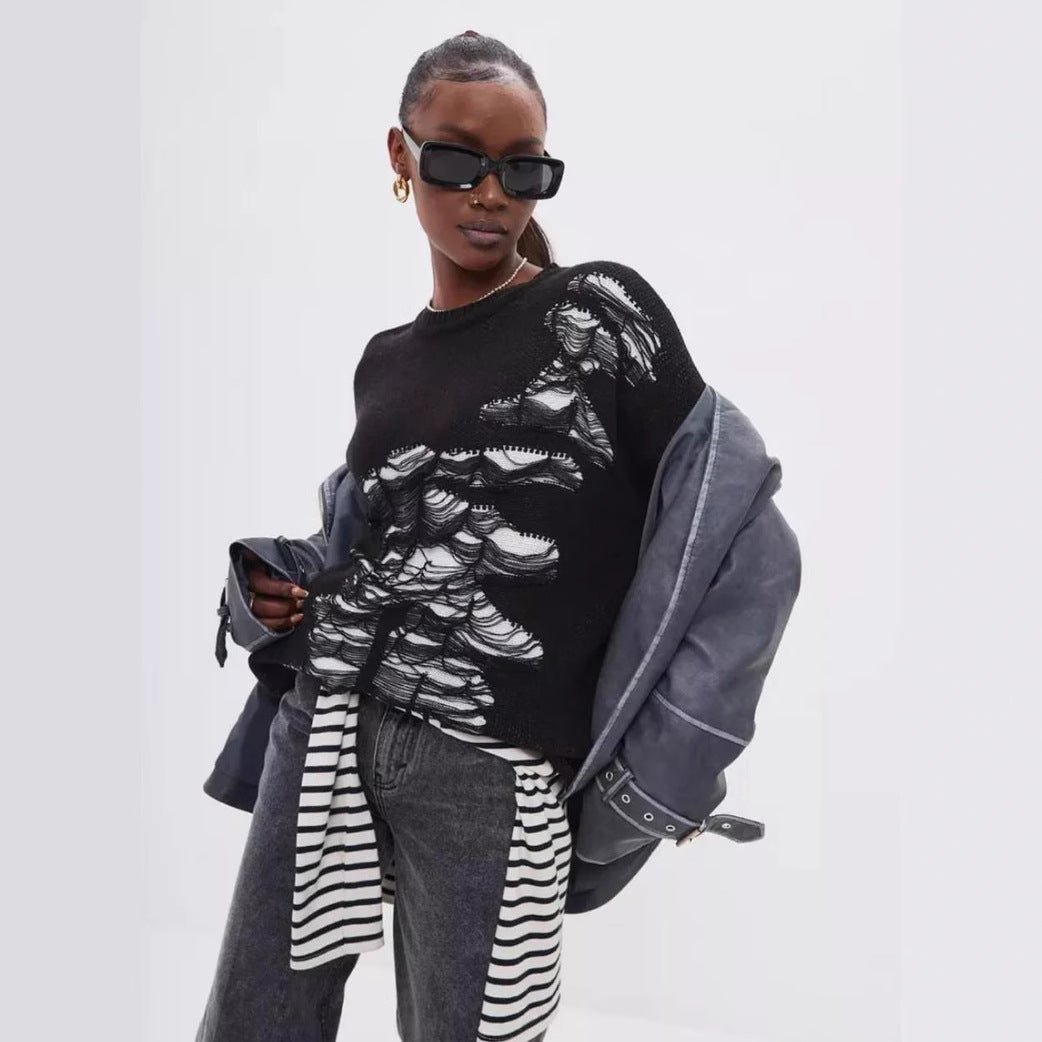 Damer groft strikket oversized sweater med unik transparensstruktur og moderne accenter Stilla