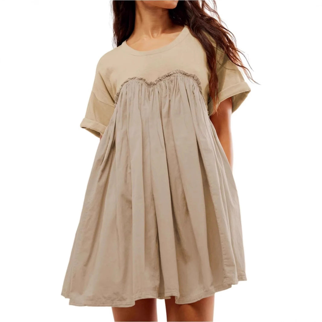 Dame afslappet midikjole med flæser og løst skåret overdel Stilla